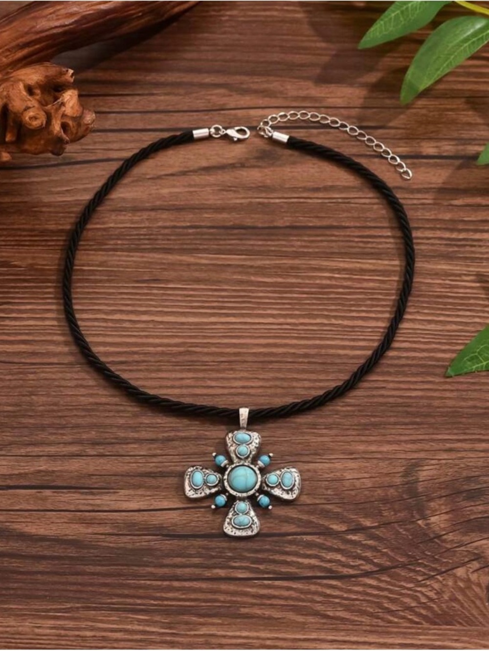Turquoise Cross Pendant Necklace - Women's Silver-Tone Jewelry - Picture 3 of 4